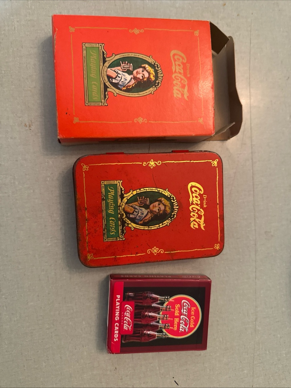 Coca Cola Vintage 1980 Playing Cards in Tin Box 3 Decks of Unopened Cards